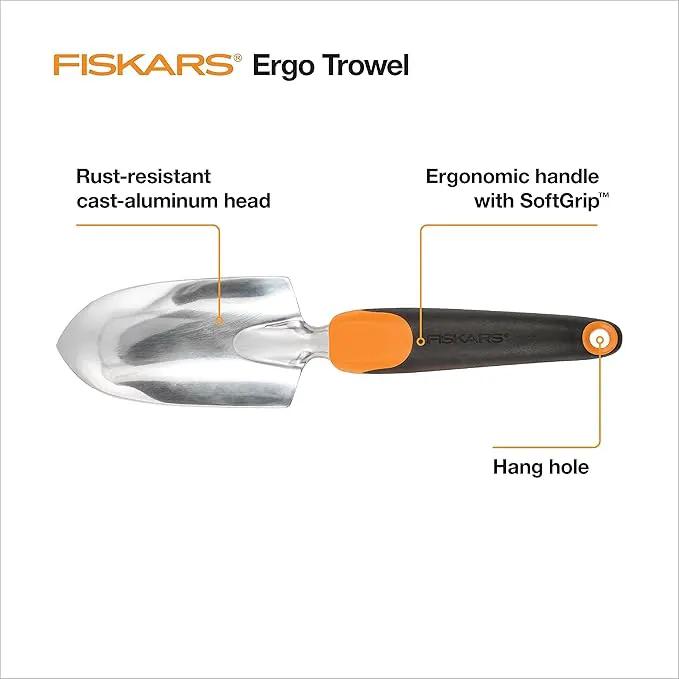 Fiskars Ergo Garden Trowel for Digging and Planting, Heavy Duty Gardening Hand Tool with Hanging Hole by GreenHaven Gardens