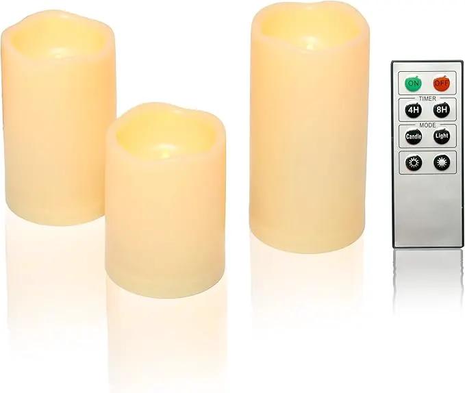 CANDLE CHOICE Waterproof Outdoor Battery Operated Flameless Candles with Remote Timer Plastic Realistic Flickering Fake Electric LED Pillars for Lantern Garden Wedding Christmas Decorations 3 Pack by GreenHaven Gardens