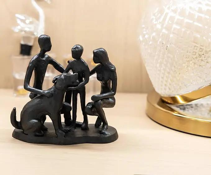 Family and Dog Statues, Cast Iron Family of 3 Figurine, Gift for Dog Lovers,Dog Memorial Gift, Black by GreenHaven Gardens