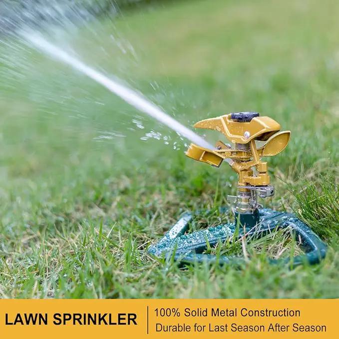 FANHAO Heavy Duty Pulsating Impact Lawn Sprinkler with Metal Base, 100% Metal Adjustable Circular Zinc Impulse Sprinkler for Yard Lawn, 360 Degree Large Area Coverage, Covers Up to 5800 sq. ft by GreenHaven Gardens