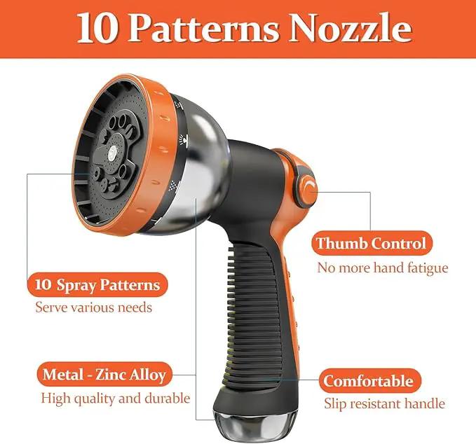 Garden Hose 25ft Made of TPE(Not PVC), with 10 Patterns Sprayer Nozzle, Flexible Water Hose with Swivel-Handle, Solid Brass Fittings, Non-Shrinking, Drinking Water Safe Material, All-weather by GreenHaven Gardens