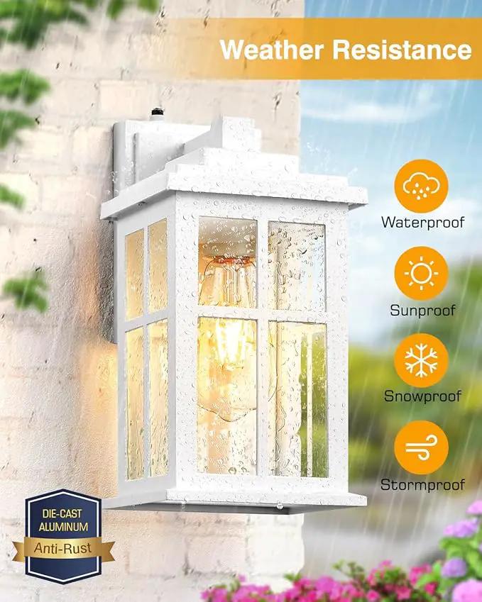 White Outdoor Wall Lights, Dusk to Dawn Exterior Lighting Fixtures, Waterproof Outside Lights for House, Garage, Garden, Entryway, Doorway, Anti-Rust, Modern Style, Tempered Glass by GreenHaven Gardens