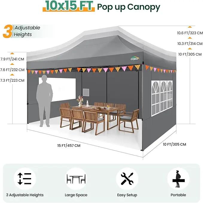 COBIZI 10x15 Heavy Duty Pop up Canopy Tent with 4 sidewalls Commercial Outdoor Canopy Wedding Party Tents for Wedding All Season Wind & Waterproof Gazebo with Carry Bag, Gray(Frame Thickened) by GreenHaven Gardens