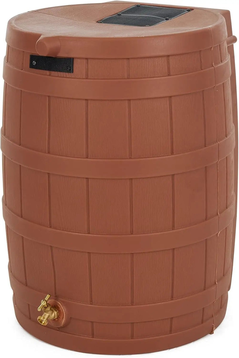 Good Ideas Rain Wizard 50 Gallon Plastic Outdoor Home Rain Barrel Water Storage Collector with Brass Spigot and Flat Back Design, Terra Cotta (3 Pack) by GreenHaven Gardens