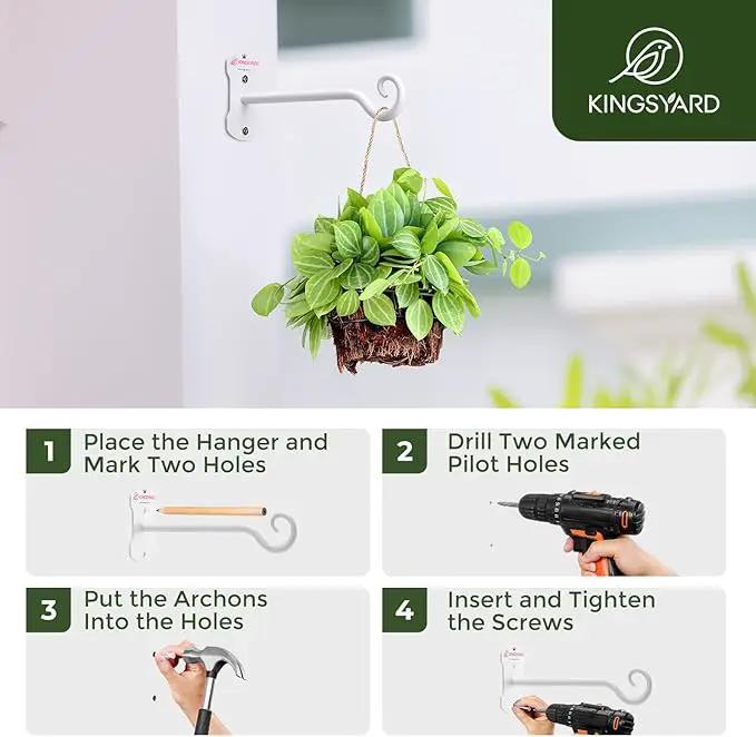 Kingsyard 2 Pack Wall Plant Hanger - Heavy Duty Metal Hanging Bracket Hooks for Hanging Plant Bird Feeders Lanterns Wind Chimes Indoor/Outdoor. White by GreenHaven Gardens