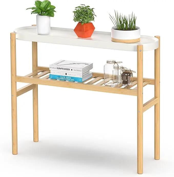 Bamboo Plant Stands Indoor, 2 Tier Steel Tray Tall Corner Plant Stand Holder & Plant Display Rack for Outdoor Garden Indoor Home (1 - 2 Tier) by GreenHaven Gardens