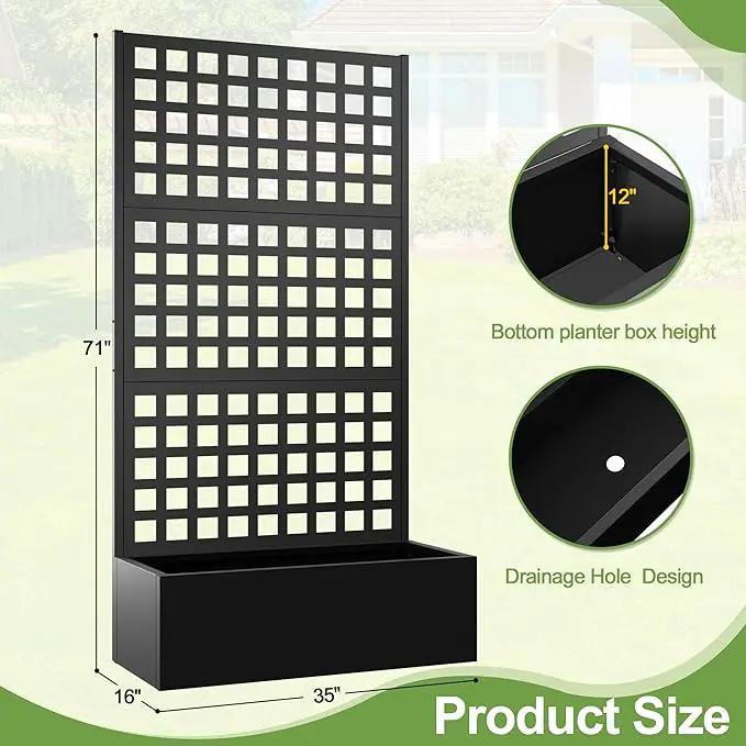 Metal Raised Garden Bed, Trellis Planters Bed with Drainage Holes for Climbing Plants, Vegetables Outdoor Privacy Screen with Planter Box 73"x35"x16", Black by GreenHaven Gardens