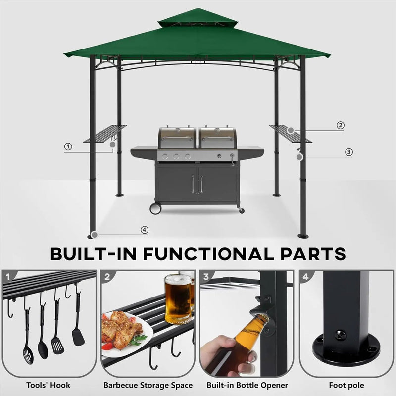COOSHADE 8'x 5' Grill Gazebo Double Tiered Outdoor BBQ Gazebo Canopy with LED Light (Forest Green) by GreenHaven Gardens