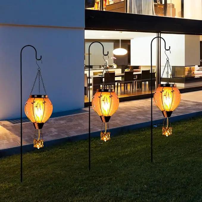 Blue Fish Hot Air Balloon Solar Lantern with Flickering Flame Light,Glass Hanging Solar Lanterns Outdoor Waterproof,Hot Air Balloon Decorative Lights for Patio Yard Porch Garden Gift for Women by GreenHaven Gardens