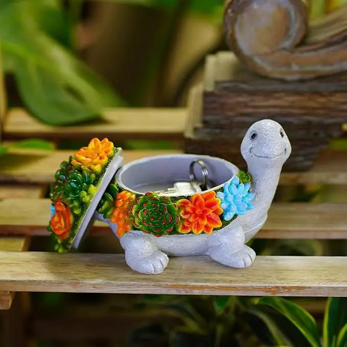 Outdoor Turtle Key Hider Statue - Cute Succulent Turtle Hide a Key Outdoor Decorative - Small Gift Box for Women, Home Decor & Turtle Gifts (Turtle) by GreenHaven Gardens