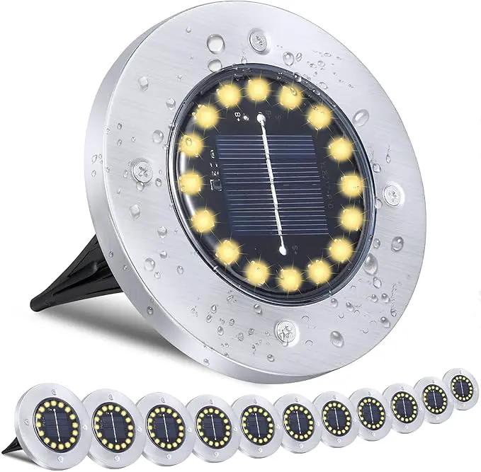 Solar Ground Lights-Waterproof Solar Lights Outdoor Garden- Solar Disk Lights-Upgraded 16LED Bright in-Ground Lights-Landscape Lights for Pathway, Yard, Lawn, Patio, Walkway (12 Pack Warm Light) by GreenHaven Gardens