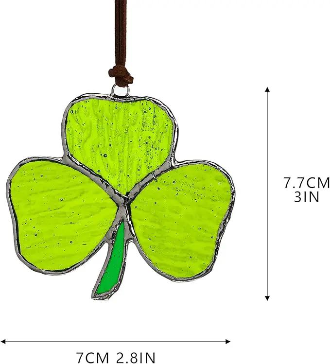 Handmade Stained Glass Shamrock Sun Catcher Window Hanging Irish Suncatcher St. Patrick's Day Decor for Home Green Clover Flower Stained Glass Window Panels for Window 3inch by GreenHaven Gardens