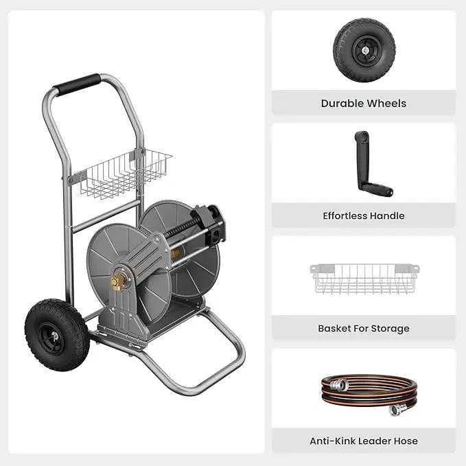 Giraffe Tools Garden Hose Reel Cart with Wheels, Heavy Duty Metal Water Hose Reel Cart, 200 ft of 1/2 Capacity, Mobile Hose Reel Cart for Outside by GreenHaven Gardens