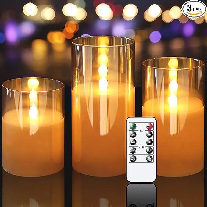 Glass LED Flickering Candles with Remote Timer, Flamless Pillar Candles Real Wax with 3D Wick Realistic, Home Decoration for Wedding Home Festival by GreenHaven Gardens