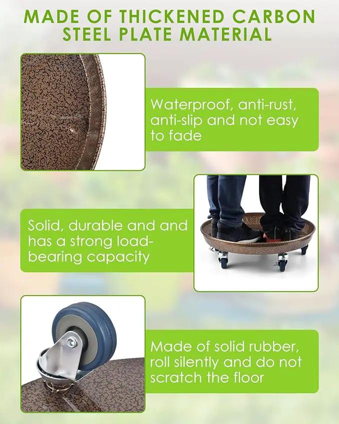 PACETAP 2Pack 15.7'' Large Plant Stand with Lockable Wheels, Heavy-Duty Plant Caddy with Casters for Indoor and Outdoor, Round Rolling Plant Stands Garden Pot Mover to Carry Potted Flower Pot by GreenHaven Gardens
