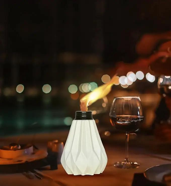 Deco Window Pack of 3 Table Torch for Indoor Outdoor Citronella Oil Tabletop Ceramic Lamp Landscape White Lantern with Fiberglass Wick & Cap for Garden Patio Yard Party Decor Light by GreenHaven Gardens
