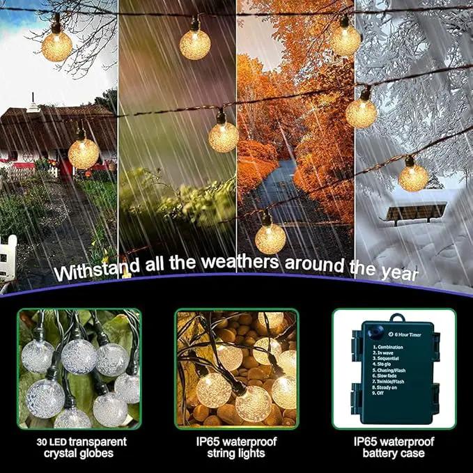 Battery Operated Globe String Lights - Indoor Outdoor String Lights Crystal Globe Lights 8 Modes 30 LED Patio Lights with Timer for Garden Balcony Pergola Party Decor, Warm White, 2 Pack by GreenHaven Gardens