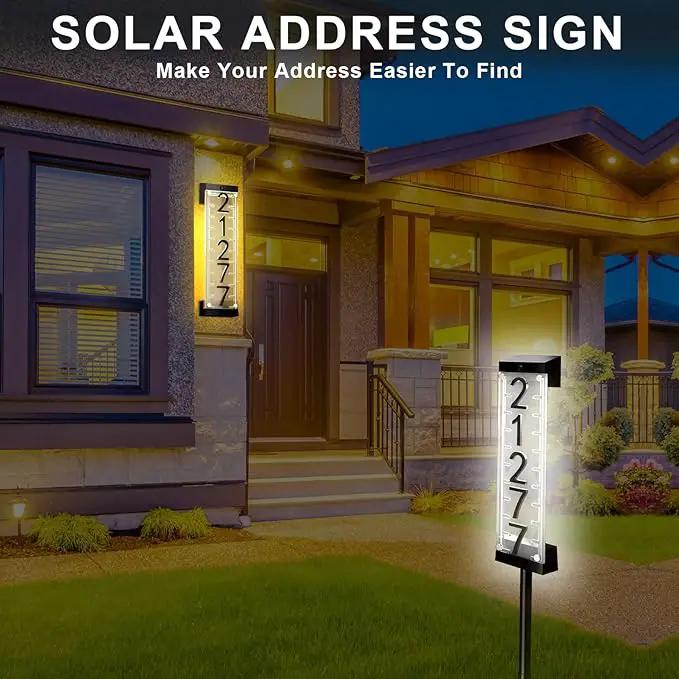 Solar House Number [Upgrade 3D Acrylic Number] Solar Address Sign Increase Brightness, Number Is Bold, Anchor Is Made Of Iron,Solar House Number Sign with Two Lighting Modes and Two Installation (White)(Manual without remote control) (Warm White) by GreenHaven Gardens