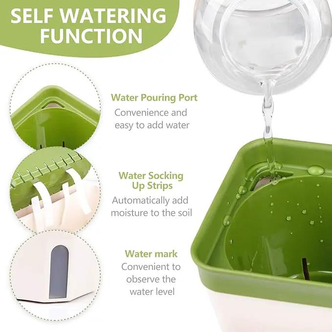 OurWarm Windowsill Herb Planter Box Indoor Set of 3, 10.5 Inch Self Watering Planter Pots with Visual Water Level Window, Modern Plastic Plant Pots for Herbs, Vegetables, Succulents Plants by GreenHaven Gardens