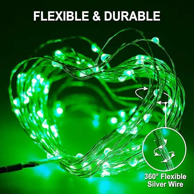 JMEXSUSS 2 Pack Green Solar Fairy Lights, Each 33ft 100 LED Green Solar Lights Outdoor, Waterproof St Patricks Day String Lights for Outside Patio Garden Party Tree Decorations by GreenHaven Gardens