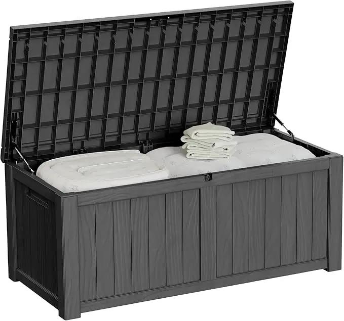 150 Gallon Outdoor Storage Box Patio Deck Box Waterproof, Resin Lockable Outside Large Storage Bin for Pool Cushion Furniture, Garden Tools UV-Resistant, Black by GreenHaven Gardens