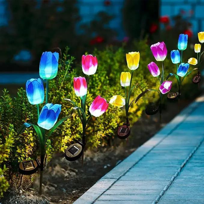 Veesee Outdoor Solar Tulip LED Flower Light, Christmas Gift, Solar Garden Stake Flowers, Decorative Solar Lamp for Patio Lawn,Solar Path Tulip Lights, Lawn, Garden, Yard, Grave Decoration-Red by GreenHaven Gardens