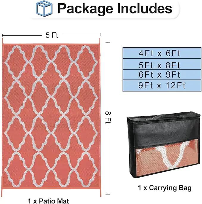OutdoorLines Outdoor Plastic Area Rug for Patio 5x8 ft - Reversible Outside Carpet, Stain & UV Resistant RV Mats, Straw Rug for Camping, Deck Garden, Porch and Balcony, Moroccan/Orange & Light Grey by GreenHaven Gardens