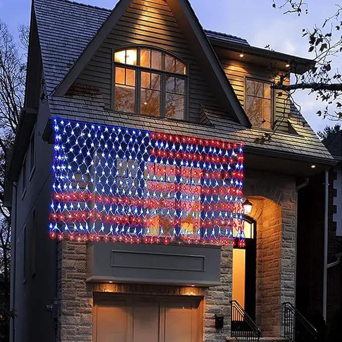 Solar American Flag Lights, Independence Day Decorations 2-in-1 Solar Powered & Plug in US Flag Lights 420 LED 8 Modes Waterproof Flag Lights for July 4th Independence Day, Garden, Yard Decorations by GreenHaven Gardens