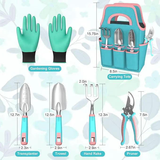6 Pcs Garden Tool Set, Gardening Hand Tools Aluminum Alloy Starter Kit with Garden Bag, Heavy Duty Outdoor Tool Set with Ergonomic Handle, Gardening Gifts (No Flower Pattern) by GreenHaven Gardens