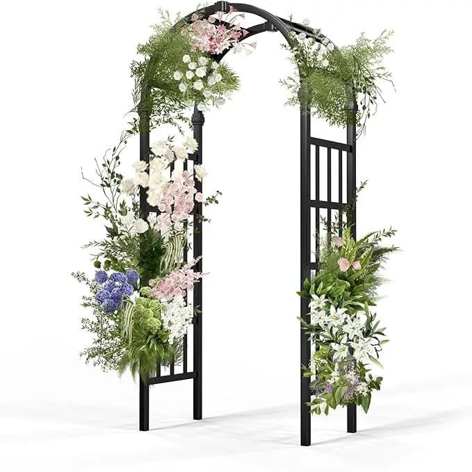 VINGLI Vinyl Garden Arbor, PVC Wedding Arch for Ceremony Party, Garden Trellis for Climbing Plants Outdoor, Arch Backdrop Stand for Garden, Backyard, Lawn (Black) by GreenHaven Gardens