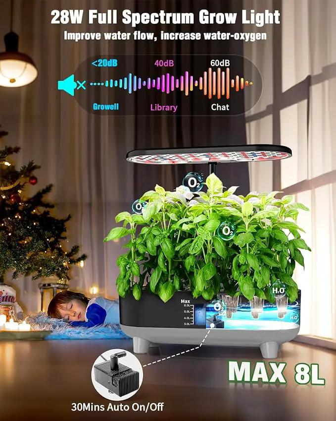 Hydroponics Growing System Kit, 16 Pods Indoor Garden with 28W Full Spectrum LED Grow Light, Auto Timer, 3 Smart Light Modes, 8L Large Herb Garden, Ideal Gardening Gift for Women, Men (Black) by GreenHaven Gardens