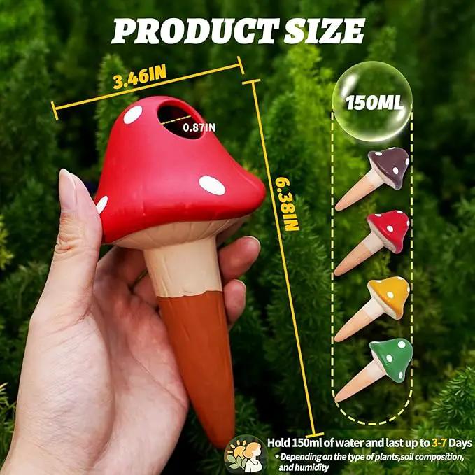 Terracotta Self Watering Spikes, 4 Pack Mushroom Self Watering Planter Insert, Vacation Plant Slow Release Watering Devices for Indoor Outdoor Plants, Colorful Large Water Globes by GreenHaven Gardens