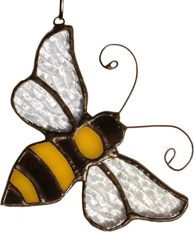 Bumble Bee Ornament Stained Glass Window Hanging Suncatcher Home Decor, Birthday Gifts for Mom Grandma Aunt Sister Bee Lover, Mother's Day Bee Decoration by GreenHaven Gardens