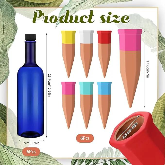 6 Sets Plant Watering Devices Include Terracotta Self Watering Spikes and 26 oz Plastic Bottles, Slow Release Vacation Insert Automatic Plant Waterer Device (Blue and Mixed Color) by GreenHaven Gardens