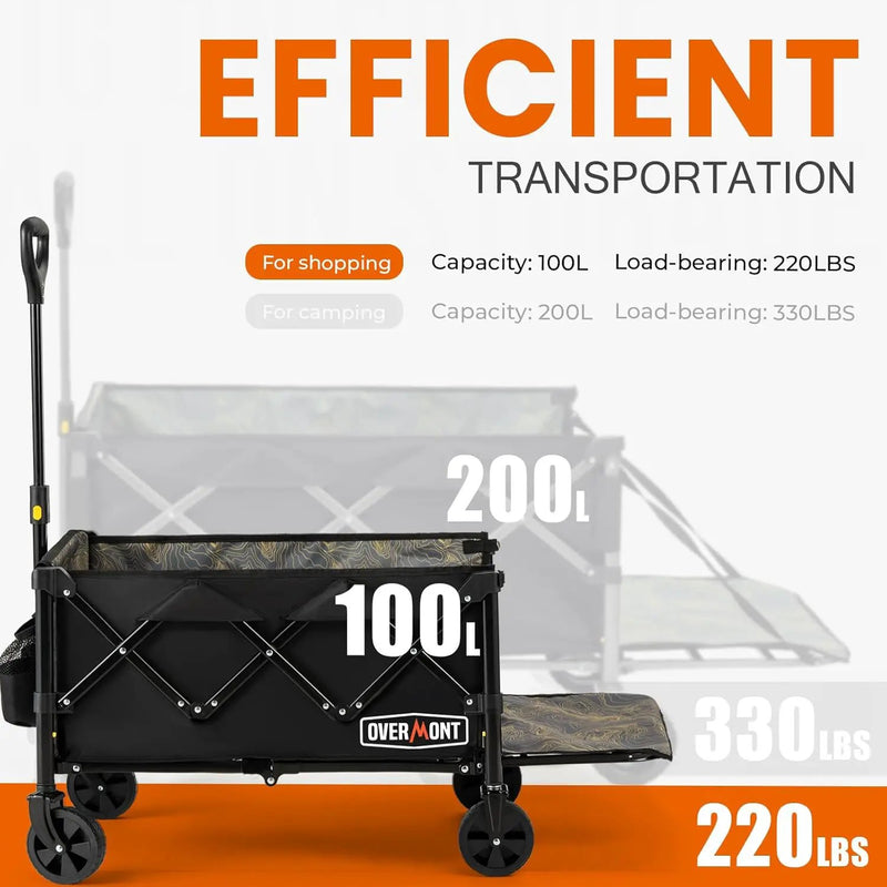 OVERMONT Collapsible Wagon with Tailgate - 220lbs Extended Lightweight Foldable Utility Wagons Folding Cart with Wheels - Small Garden Grocery Cart for Shopping,Grocery,Sports,Garden by GreenHaven Gardens