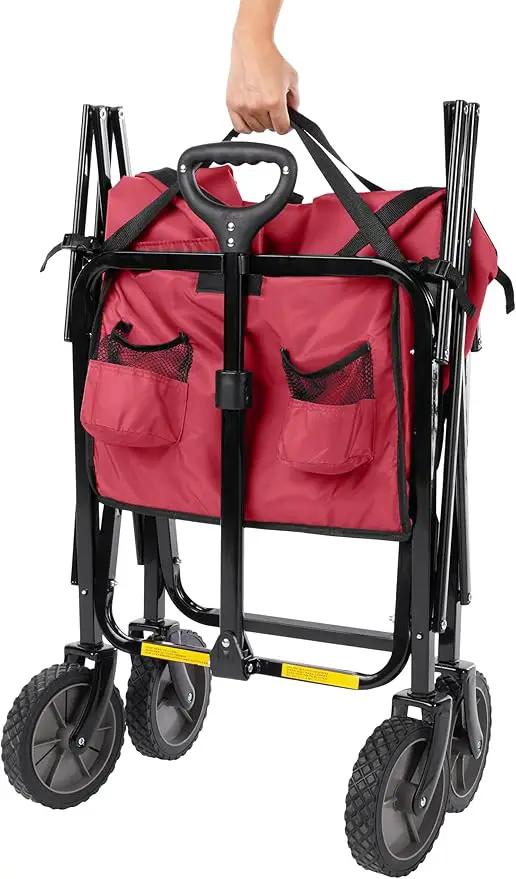 Amazon Basics Collapsible Folding Heavy Duty Utility Wagon for Outdoor Sports, 265 pounds Weight Capacity, Camping, Garden, and Shopping, 27.6 x 40.9 x 20 inches, Red by GreenHaven Gardens