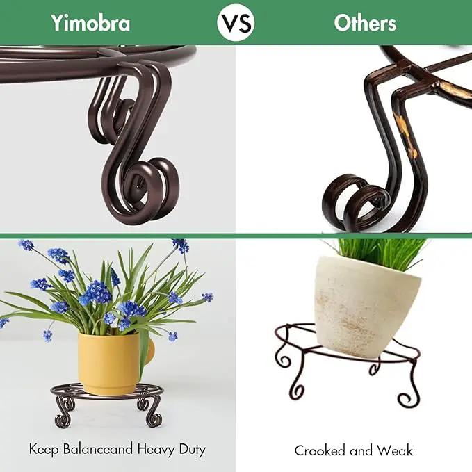 Yimobra 4 Pack Plant Stand for Flower Pot Heavy Duty Potted Holder Indoor Outdoor Metal Rustproof Iron Garden Container Round Supports Rack for Planter (4PC Brown 9.4 x 2 IN) by GreenHaven Gardens