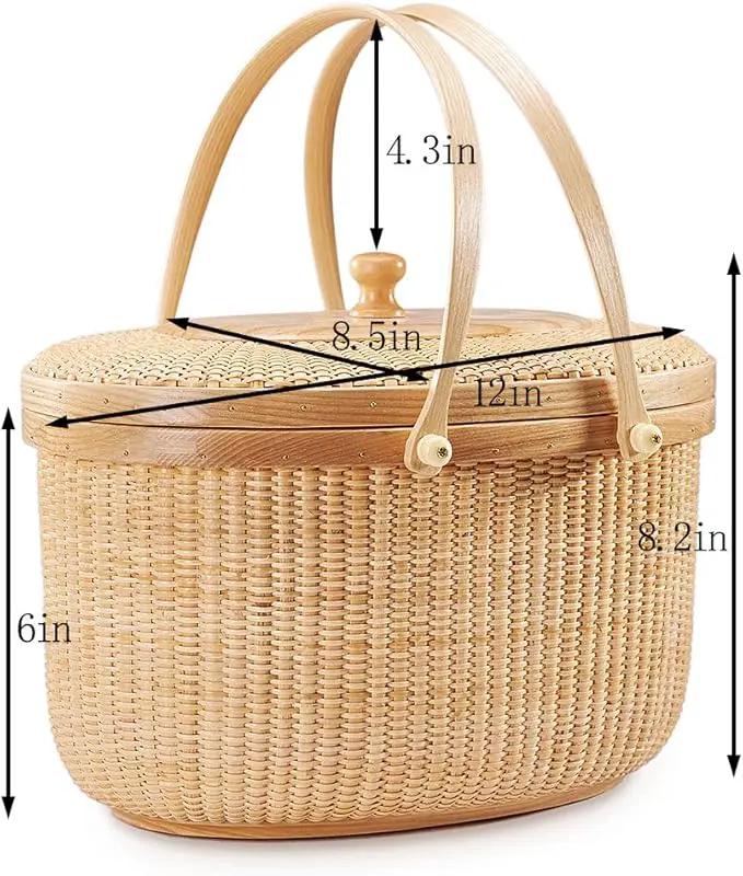 Nantucket style basket Picnic Basket rattan Handmade Products woven Sewing storage basket Two swing handles Tote Bag For Women by GreenHaven Gardens