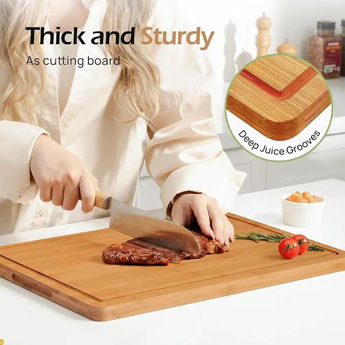 Extra Large Bamboo Cutting Board for Kitchen - 18 Inch Wood XL Cutting Boards with Juice Groove and Handles, Wooden Chopping Board for Meat, Cheese, Fruit & Vegetables (Pre Oiled, Brown) by GreenHaven Gardens