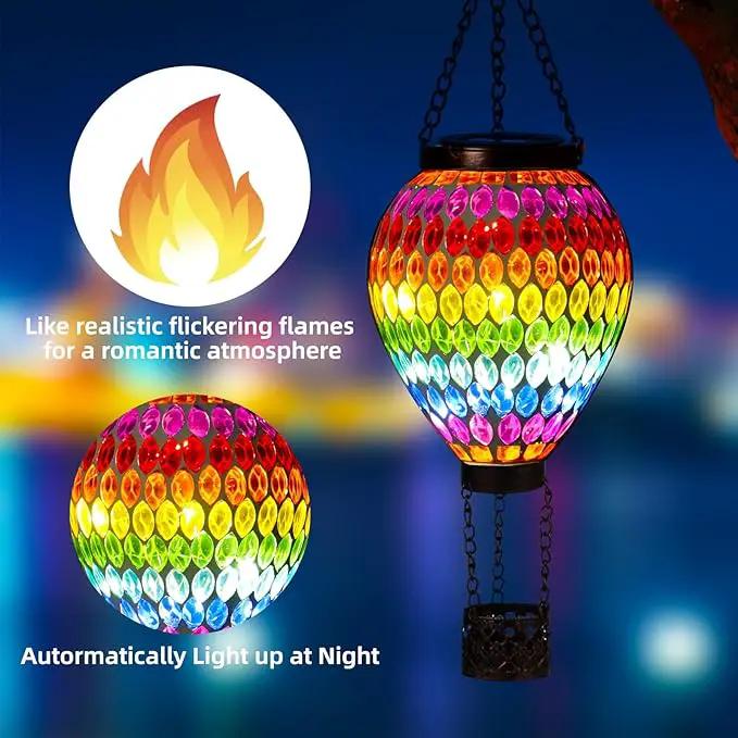 VOREEN Hot Air Balloon Solar Lantern, Mosaic Solar Outdoor Hanging Wind Light, Waterproof, Patio Festive Decor, Easter Gifts for Mom Father Grandma, Rainbow Pattern by GreenHaven Gardens