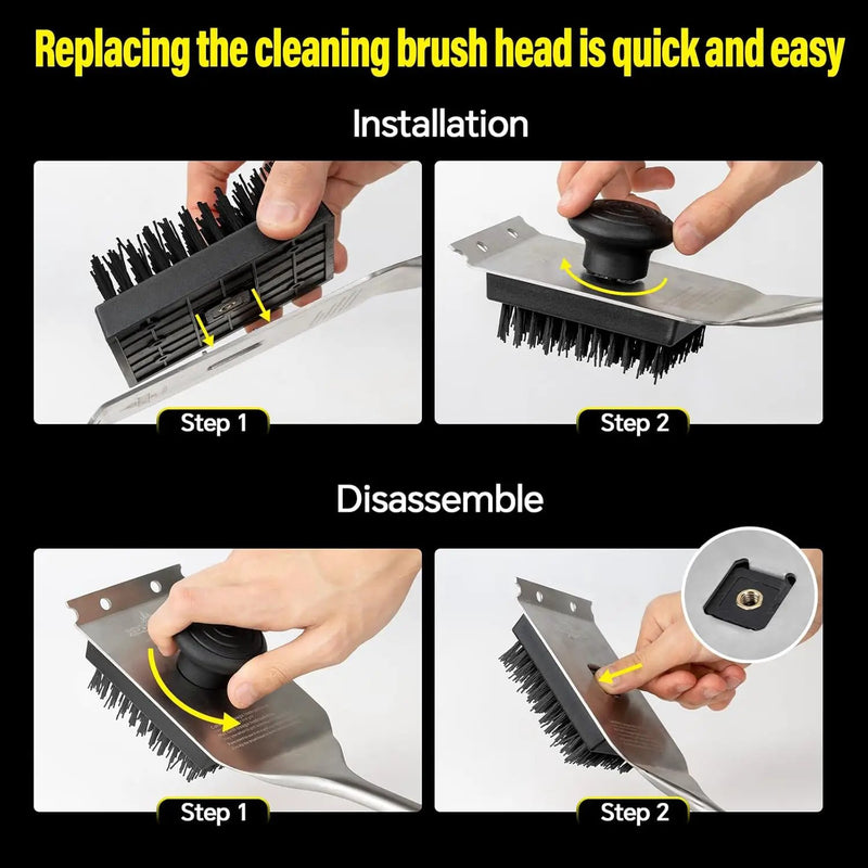 Grill Brush and Scraper, Dual Grip Design,Extra Strong BBQ Cleaner Accessories,Safe Nylon Bristles Barbecue Triple Scrubbers Cleaning Brush for Cast Iron Grates/Porcelain/Charcoal Grill by GreenHaven Gardens