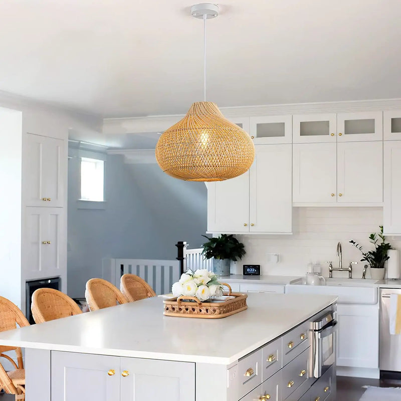 Rattan Pendant Lights, Large Wicker Chandelier Hand-Woven Boho Pendant Light Rattan Basket Hanging Light for Dining Room Kitchen Island Living Room by GreenHaven Gardens