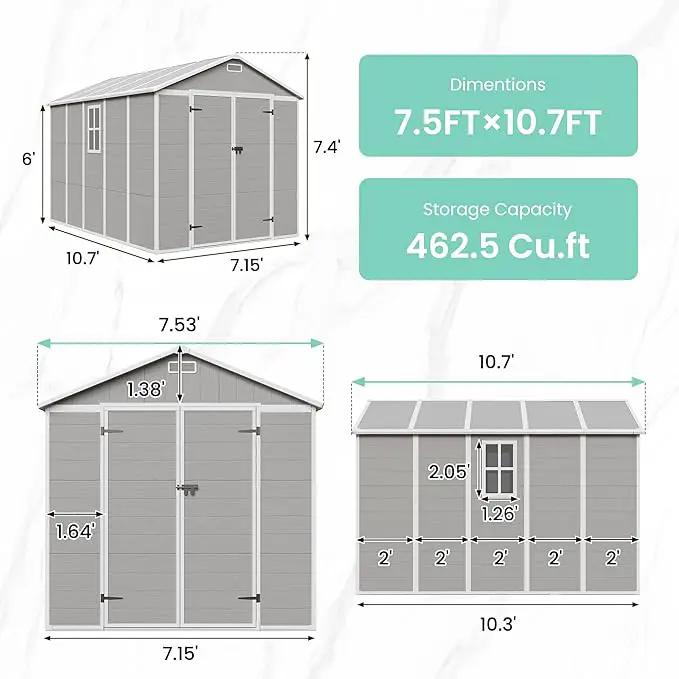 UDPATIO Outdoor Storage Shed 7.5x10.7 FT, Grey & White Resin & Steel Shed with Lockable Door for Backyard, Patio, Lawn by GreenHaven Gardens
