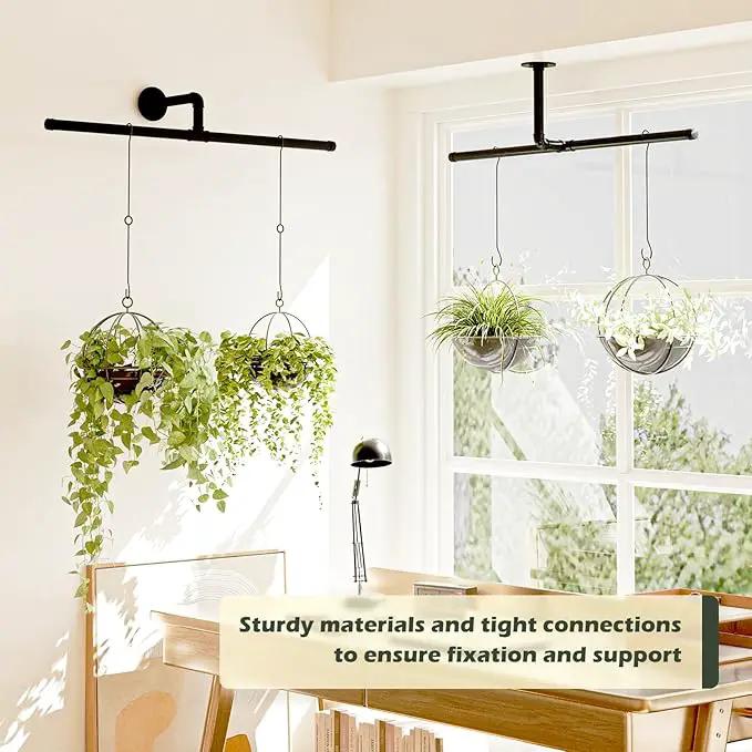 T-Shape Hanging Planters for Indoor Plants Plant Hanger Indoor Window Plant Shelves Hanging Plant Holder Black Metal Rod Ceiling Wall Mount(Pot & Plant Not Included) by GreenHaven Gardens