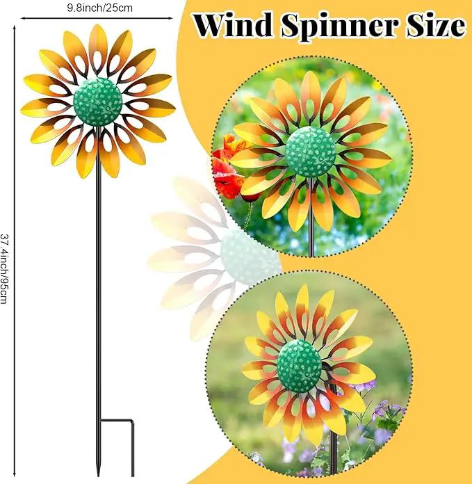 Sunflower Standing Wind Sculpture, Outdoor Wind Spinner with Stake, Metal Windmill for Garden, Lawn Yard Art Decorations (1pcs-Yellow) by GreenHaven Gardens
