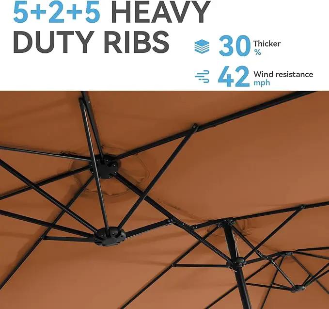 GREEN PARTY 15 ft Rectangle Patio Umbrella with Base Included, Double-Sided Table Umbrella with Crank, Large Outdoor Umbrellas for Patio Poolside Garden Backyard, Tawny by GreenHaven Gardens