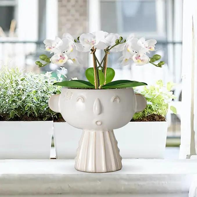 Face Planter Pot 7 Inch - Cute Ceramic Flower Head Planter for Indoor Outdoor Succulent Pot with Drainage Hole Flower Pot Present for Mother Christmas White by GreenHaven Gardens