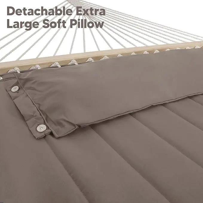 SUNCREAT 55 Inch Extra Large Double Hammock with 12 ft Stand, 475lbs Capacity, Outdoor Portable Hammock with Hardwood Spreader Bar, Extra Large Pillow, Brown by GreenHaven Gardens