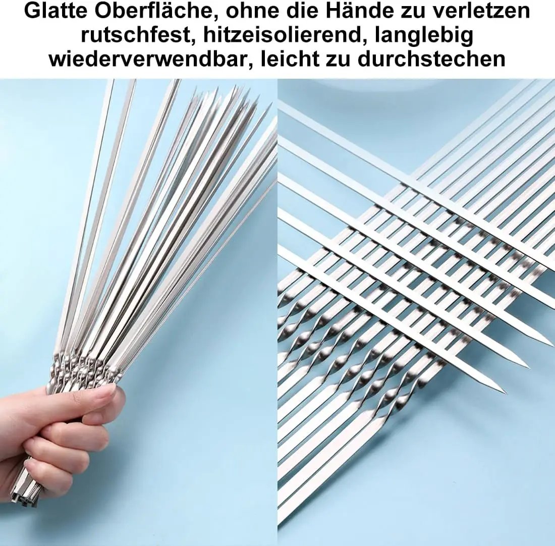 304 Stainless Steel 13.2" Long Flat Barbecue Skewers,20PCS/40PCS BBQ Kebab Skewers with Portable Metal Storage Tube,Reusable for Grilling Barbecue Kitchen Party and Outdoor Cooking (20PCS) by GreenHaven Gardens