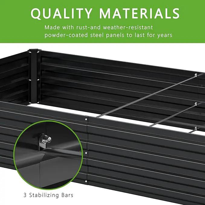 2PCS 8x4x1FT Galvanized Raised Garden Bed Kit,Vegetable Boxes-Rectangle Metal Flower Box,Large Planter Raised Beds Outdoor Garden for Planting,Fruit,Herb-Black by GreenHaven Gardens